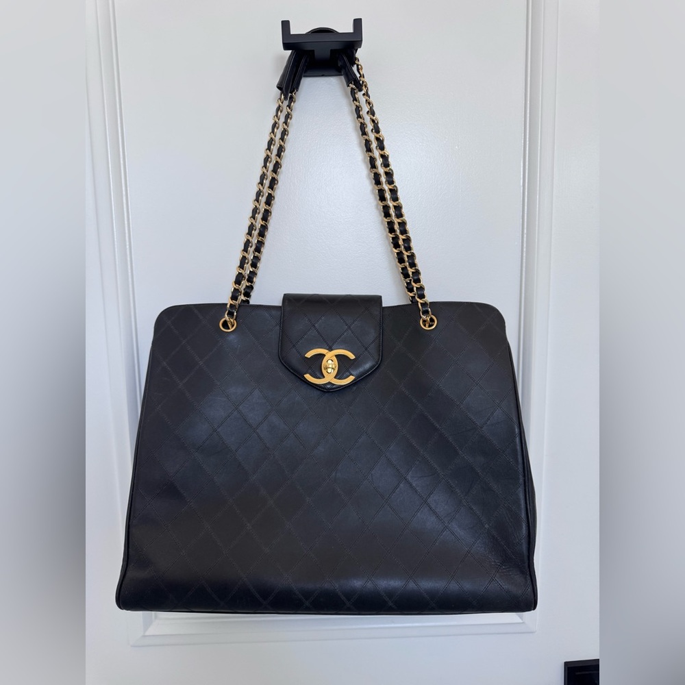 Chanel Black Quilted Lambskin Supermodel tote with gold hardware